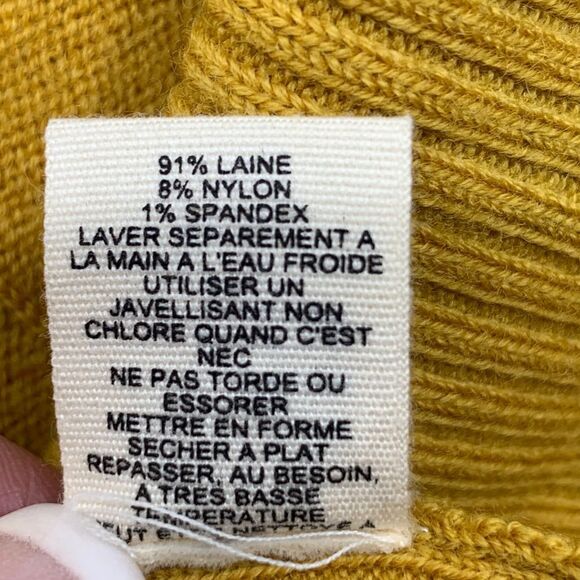 Anthropologie Moth Van Wrinkle Ruffle Neck Yellow Wool Polka Dot Cardigan Size L - Picture 9 of 12